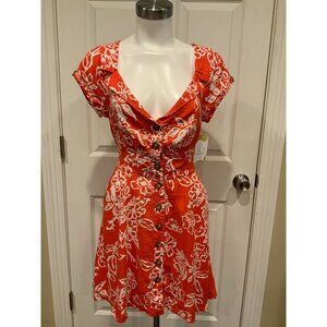 Free People Dark Orange & White Floral Button-up Collared Shirt Dress, Size 6
